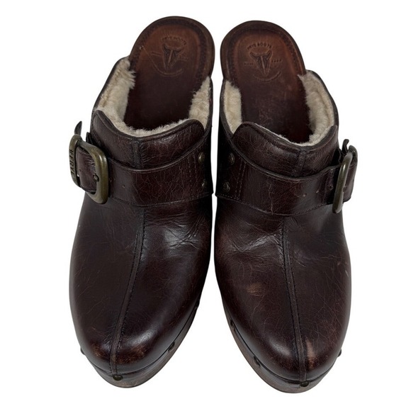 Frye Shoes - Frye Ella Leather Mule Clogs, Brown, Studded Wooden Platform and Heel, Size 8.5